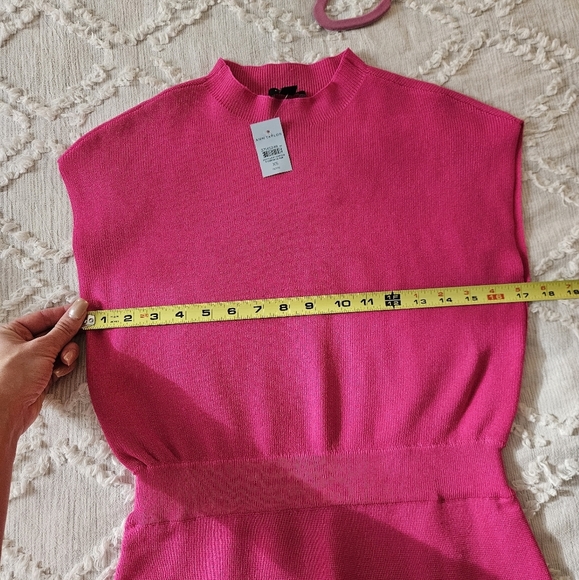 NWT Ann Taylor Petite Ribbed Blouson Sweater Dress Hot Pink Poppy XSP - Picture 8 of 11